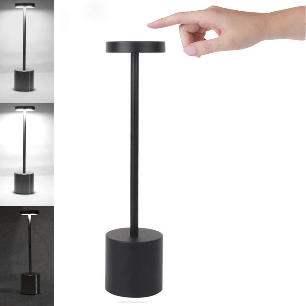 Classic USB Rechargeable Table Lamp – Stepless Dimming Touch Desk Lamp with 3 Colors for Bedside, Hotel & Bar Decoration