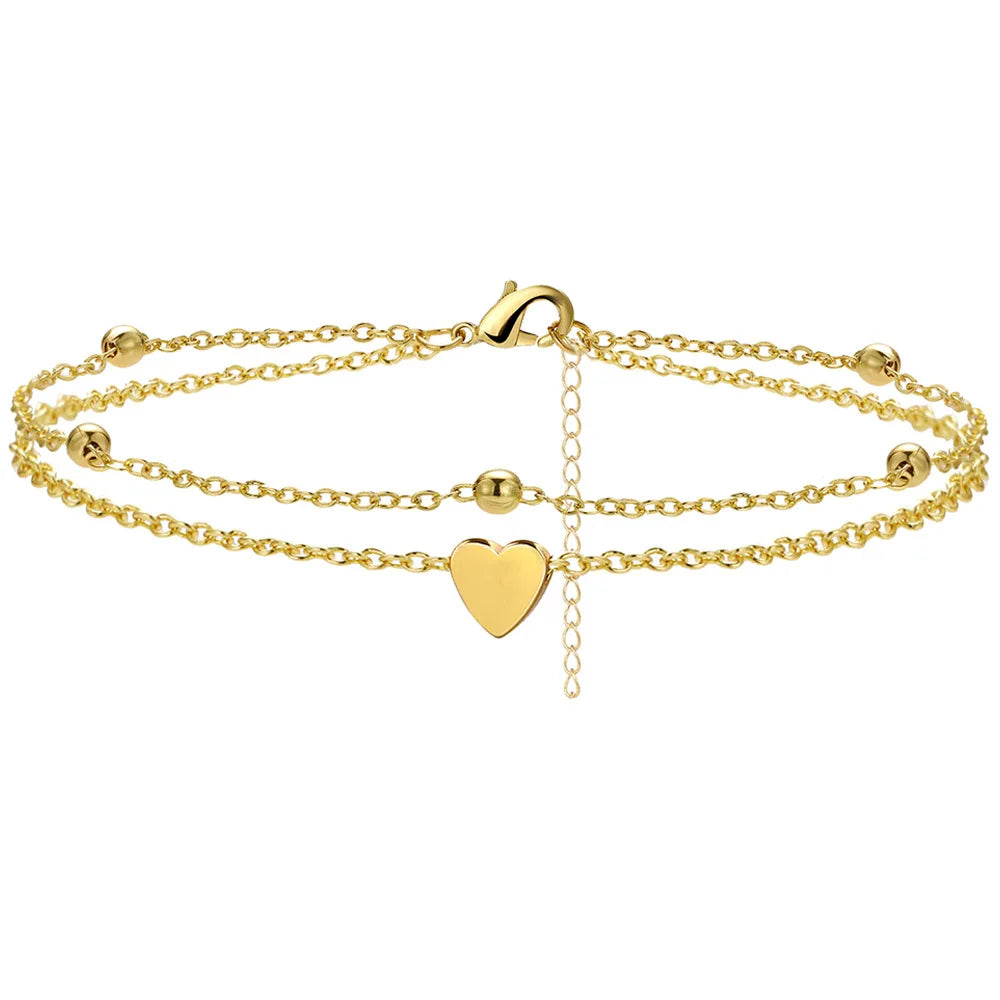 925 Silver Plated CZ Anklet Bracelet – Waterproof Heart Charm Dainty Layered Chain Anklet for Women & Girls Jewelry Gift