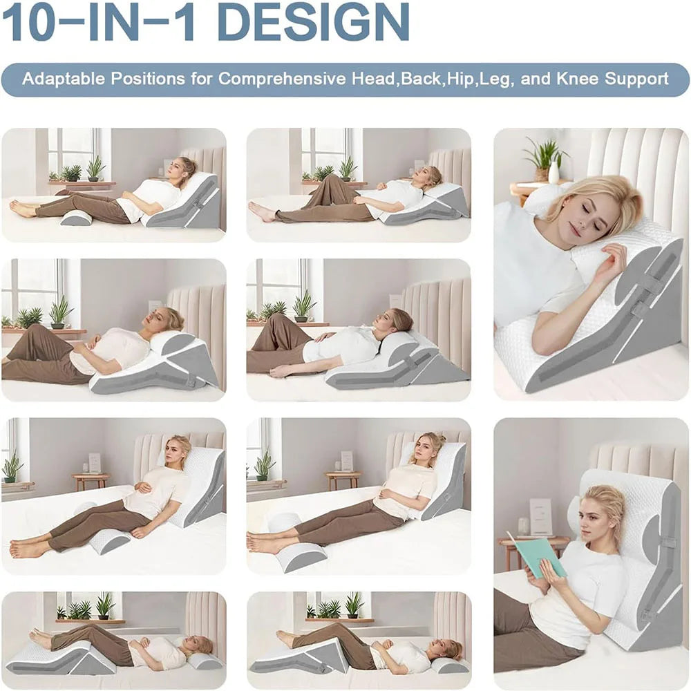 3Pcs Wedge Pillow Set — Adjustable Folding Triangle Pillows for Sleeping, Snoring, Back Pain & Acid Reflux Relief