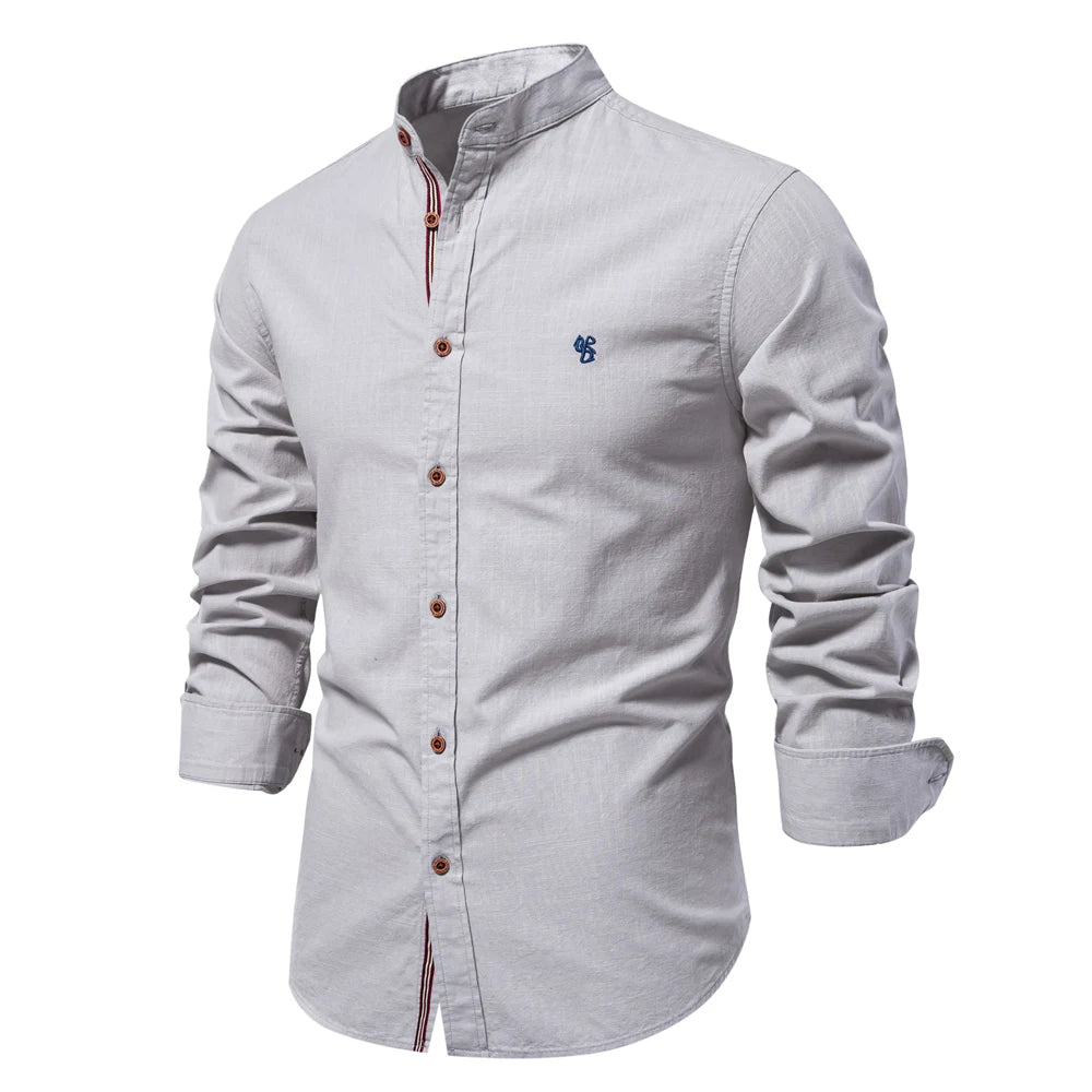 AIOPESON Men's 100% Cotton Shirt - Solid Color Long Sleeve Casual Shirt for Spring