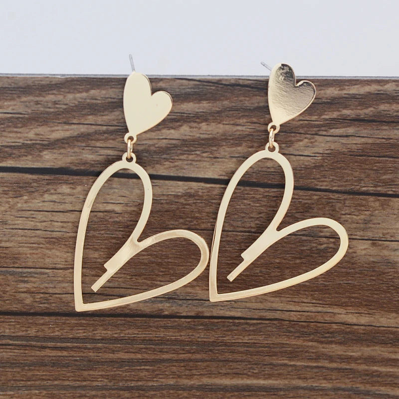 2024 Trendy Heart Dangle Earrings — Double-Layer Love Pendants for Women, Bohemian Hanging Ear Jewelry