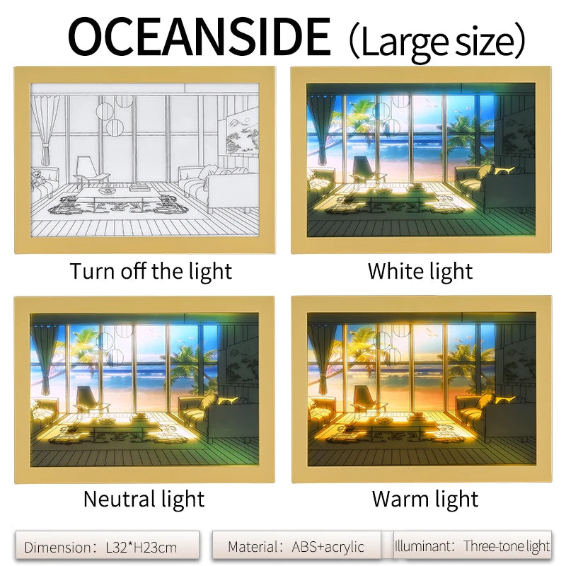 LED Light Painting Wall Art Lamp – Wooden Sunlight Window Dimmable Indoor Night Light Home Decor Table & Bedroom Lighting