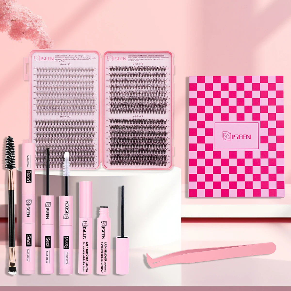 DIY Segmented False Eyelash Set – Large Capacity Cluster Eyelash Book with Glue, Remover, Tweezers & Brush, Festival Gift