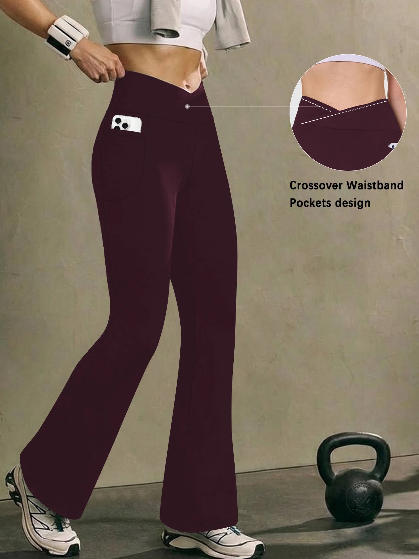 Women’s Super Soft High Waisted Flare Leggings – Crossover Waist Tummy Control Yoga Pants with Pockets Fitness Activewear