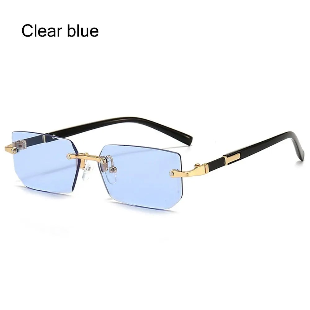 Rimless Rectangle Sunglasses – Fashion Small Square Shades for Men & Women, Summer Travel Eyewear