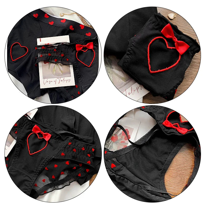 Heart Printed Couple Underwear - Sexy Low Waist Briefs for Women & Men, Breathable Boxer Panties, Boyfriend Girlfriend Lingerie