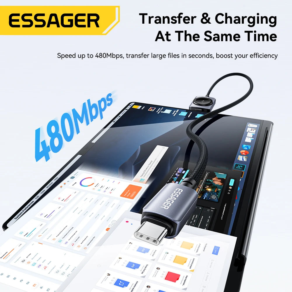 Essager 100W 2-in-1 Magnetic Charging Cable - USB-C to USB-C Fast Charger for iPhone & Apple Watch