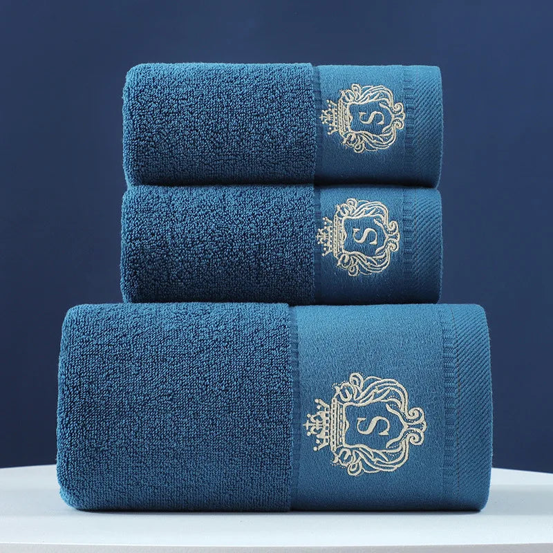 3-Piece Cotton Towel Set – 2 Hand Face Towels 35x75cm + 1 Bath Towel 70x140cm Soft Washcloth Gift Set