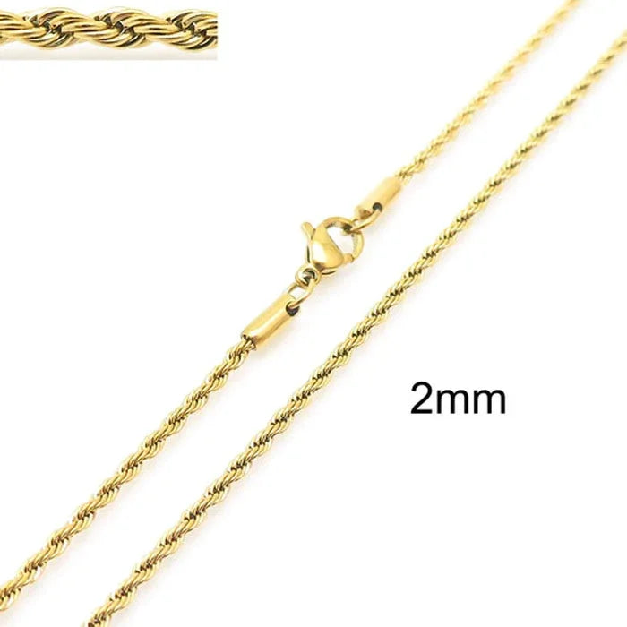 304 Stainless Steel Twist Rope Chain Necklace – PVD Gold Plated, 2-5mm Width for Men & Women, Fashion Accessories