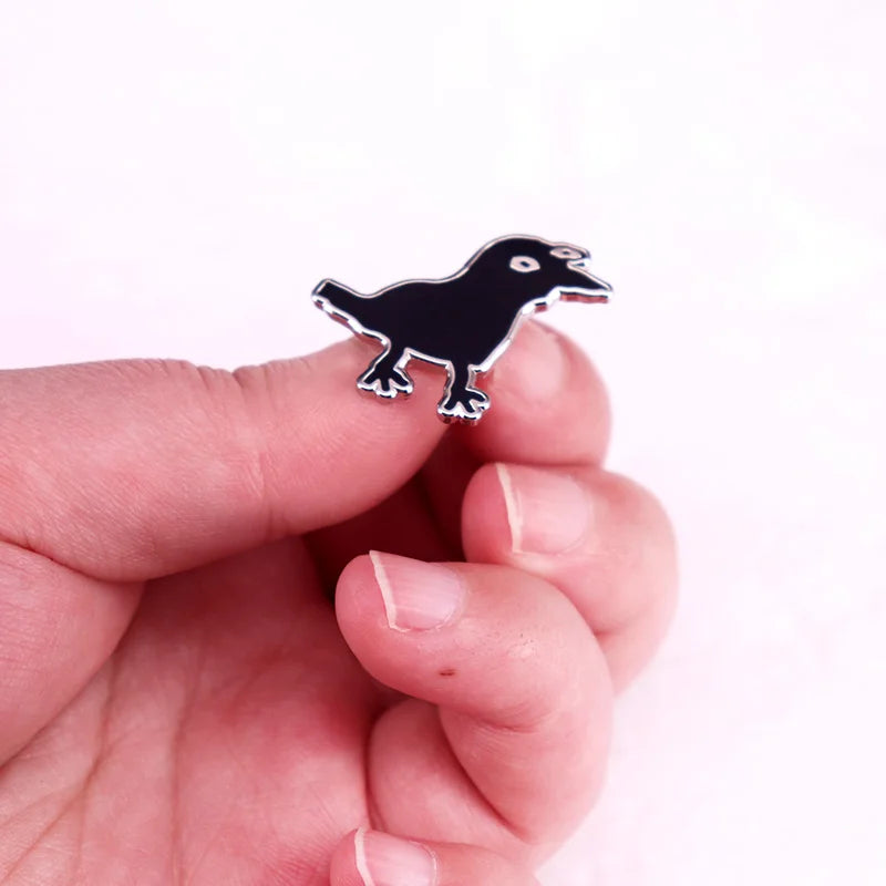 Abstract Crow Enamel Pin – Funny Bird Brooch, Unique Jewelry Gift