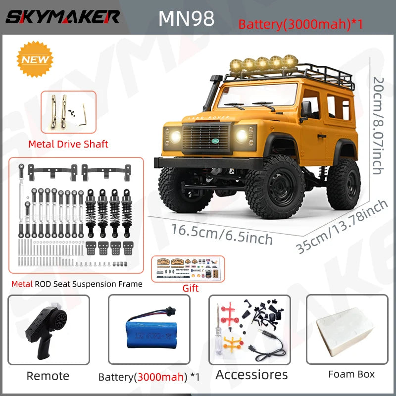 MN99s MN98 1:12 RC Rock Crawler – 2.4G 4WD Defender RTR Remote Control Car, 1/12 RC Truck Toys