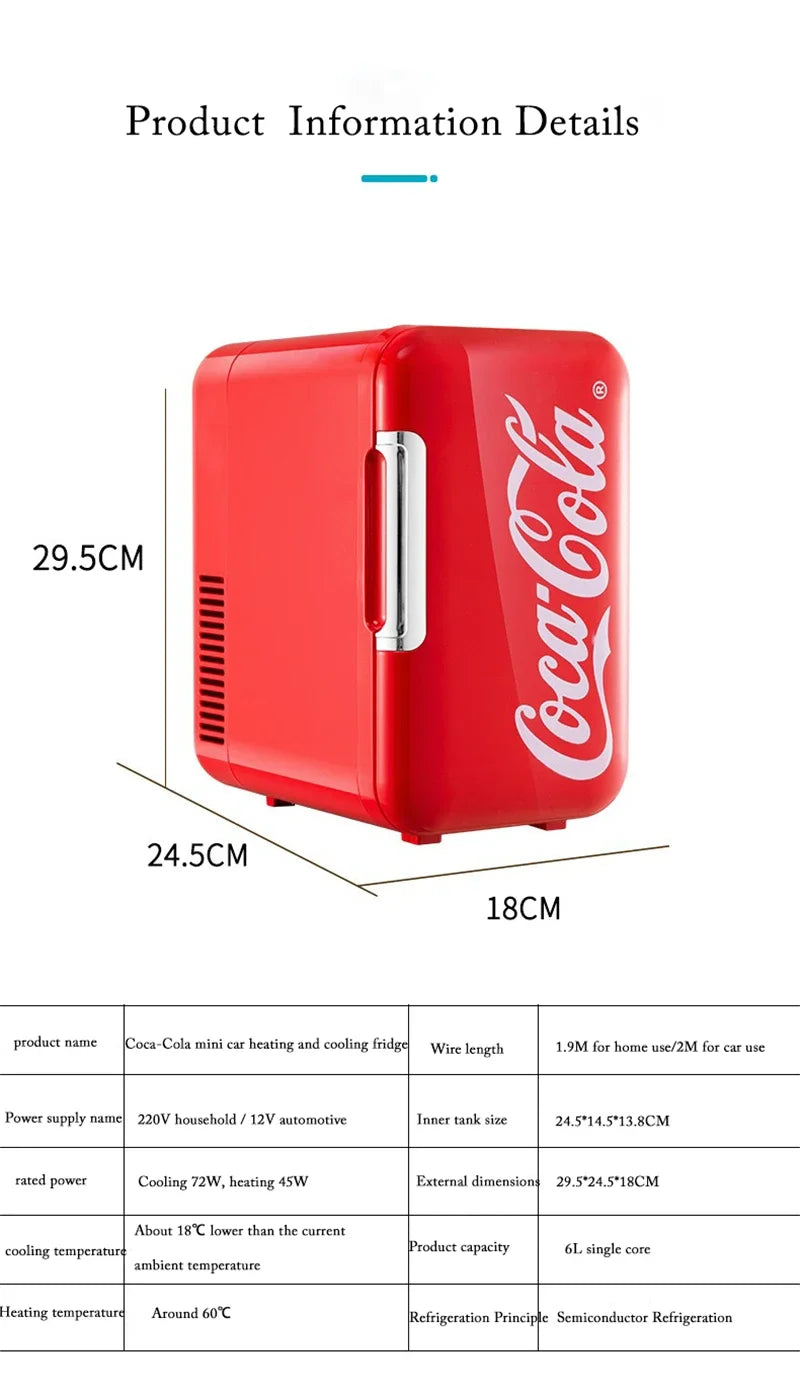 6L Mini Coca-Cola Refrigerator – Multifunctional Cosmetic Cooler & Warmer for Home, Car, Dorm, Portable 12V/220V Fridge