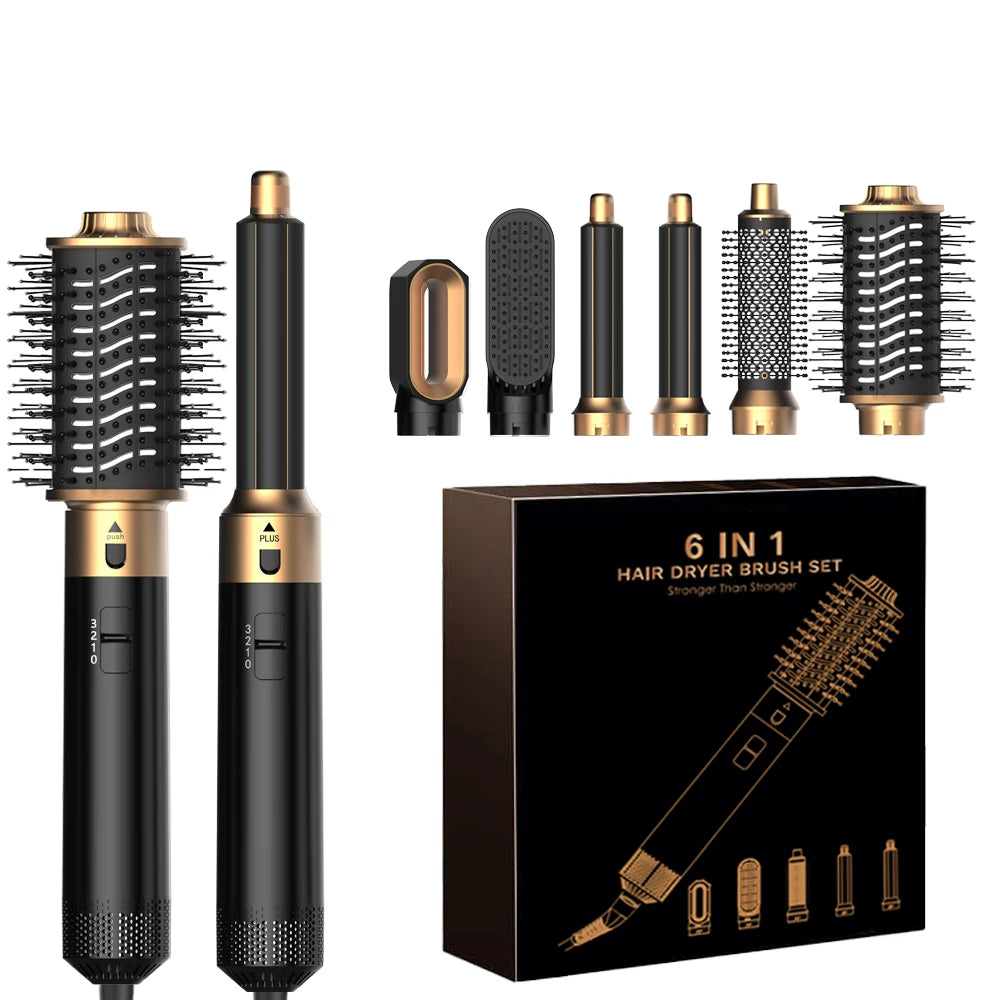 6-in-1 Hair Dryer Brush – Detachable Airflow Comb Curler with Heat Control for Straightening & Smooth Hair Styling