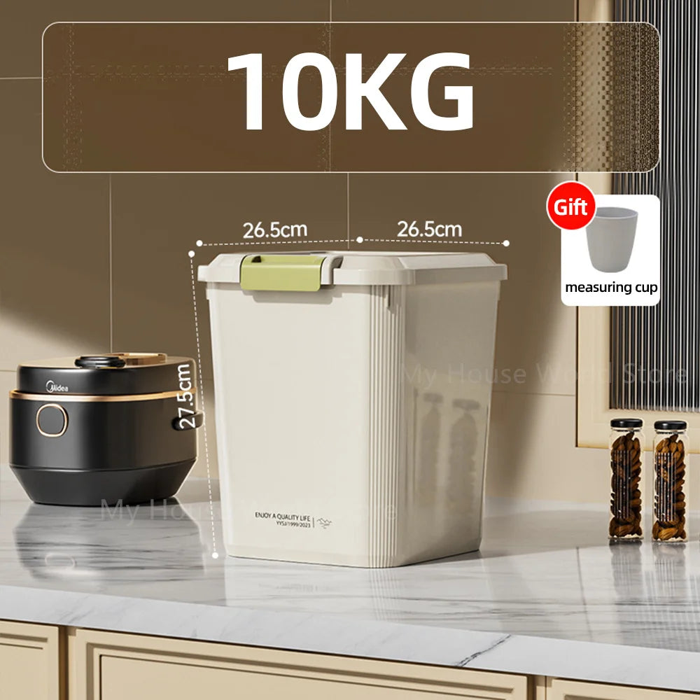 10KG Rice Storage Container - Sealed Cereal Dispenser with Buckle, Insect-Proof Grain & Pet Food Organizer