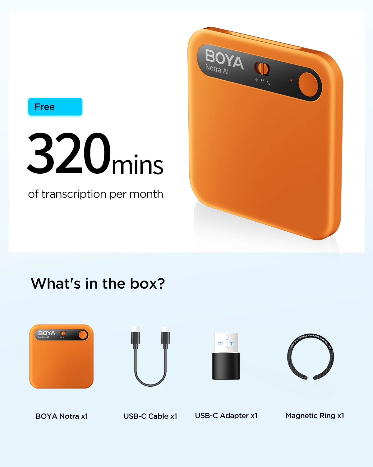 BOYA Notra AI Voice Recorder – Smart Portable Dictaphone with AI Noise Reduction, Voice Activated Recording for Meetings, Lectures & Business Use