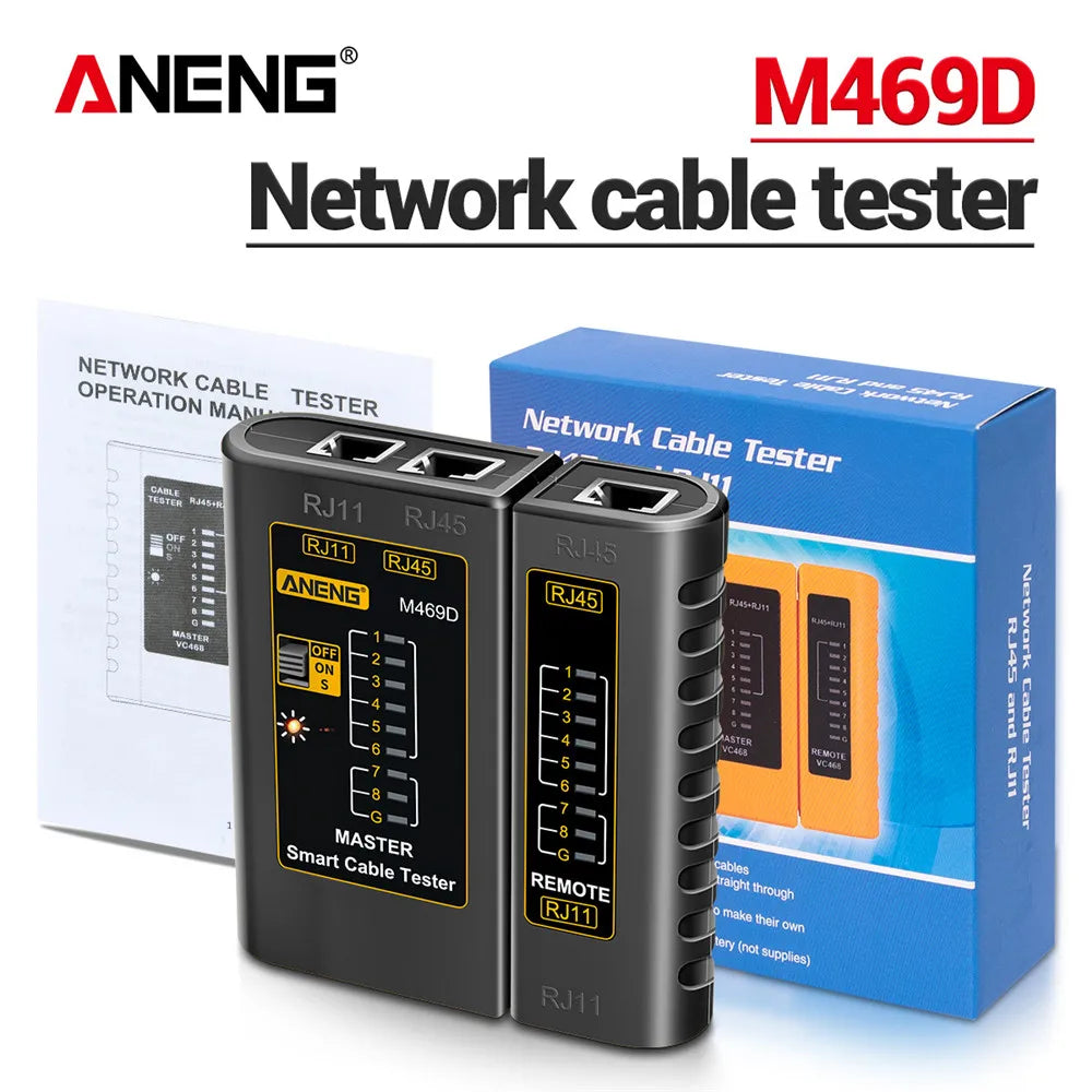 Professional Network Cable Tester M469D — RJ45/RJ11/RJ12 CAT5 UTP LAN Analyzer for Networking & Repair