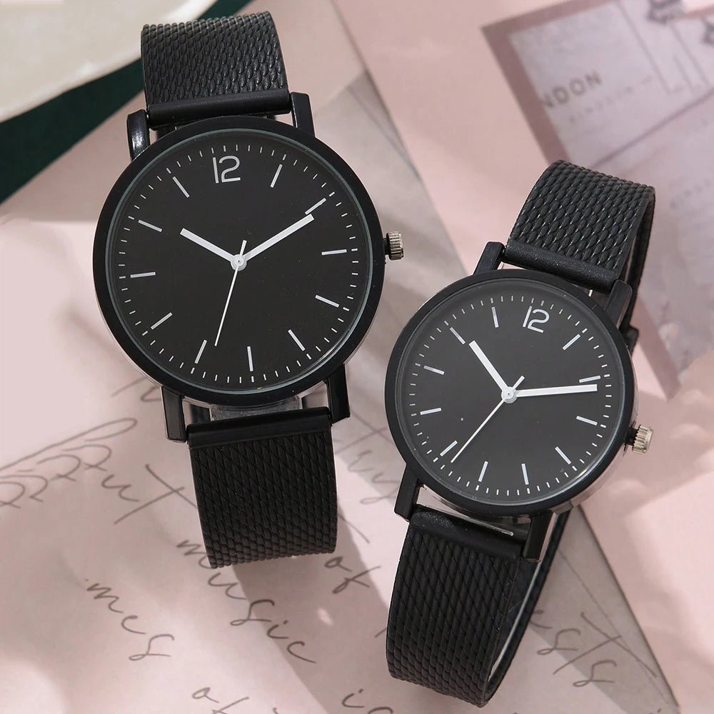 2PCS Set Couple Fashion Leather Watches – Simple Dial Quartz Wristwatches for Ladies & Men, Casual Dress Clocks