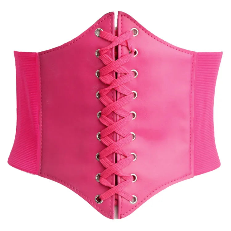 New Corset Punk Black Wide Belt - PU Leather Slimming Body Belt for Women, High Waist Elastic Cummerbund for Dresses