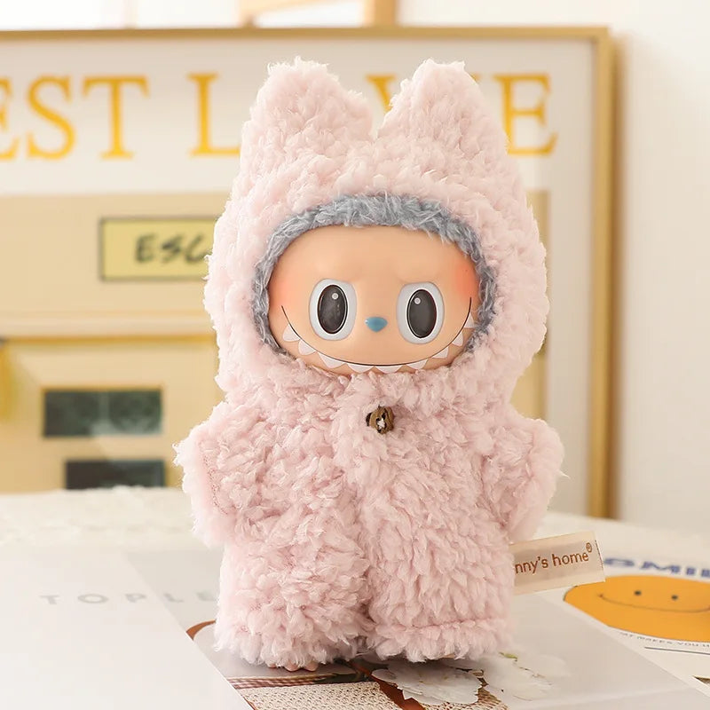 17cm Labubu Mini Plush Doll Outfit β Cute Blue Shark & Snowman Jumpsuit Accessories for V1/V2 Dolls, Gift for Kids