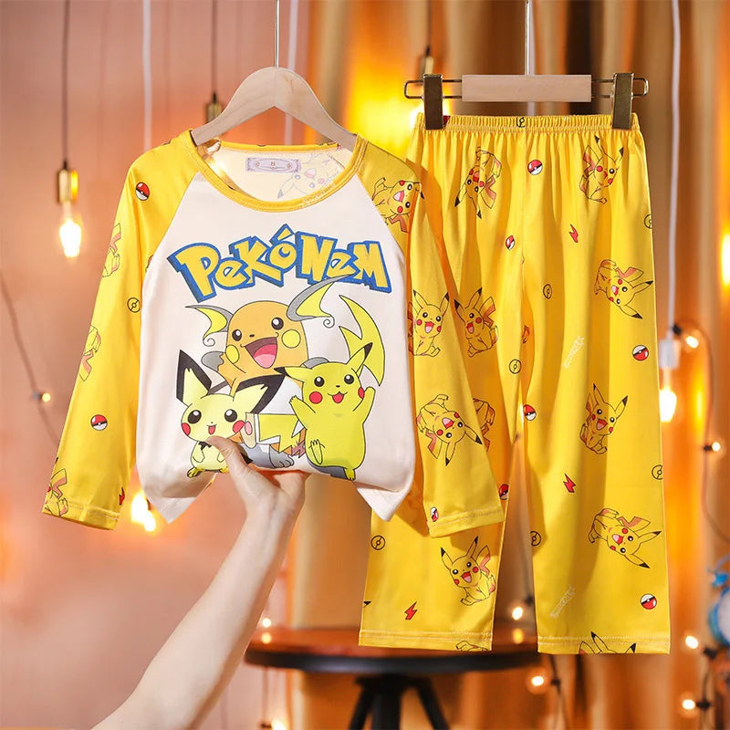 Pikachu Kids Pajama Set – Long Sleeve Top & Pants Cartoon Sleepwear for Boys and Girls