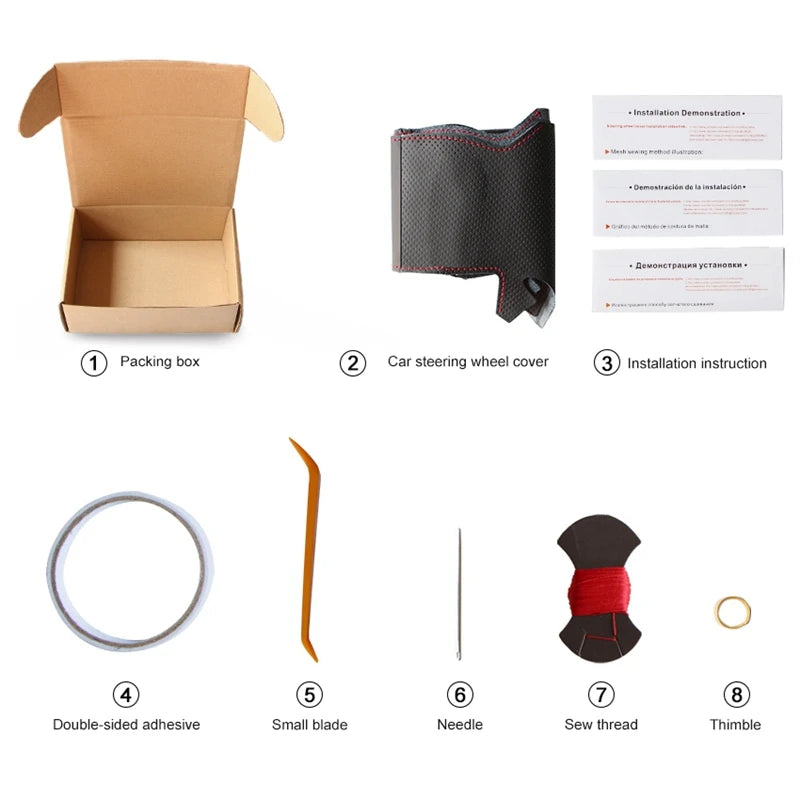 GNUPME DIY Leather Steering Wheel Cover - Hand-Stitched Black Cover for Toyota Highlander & Camry 2007–2011