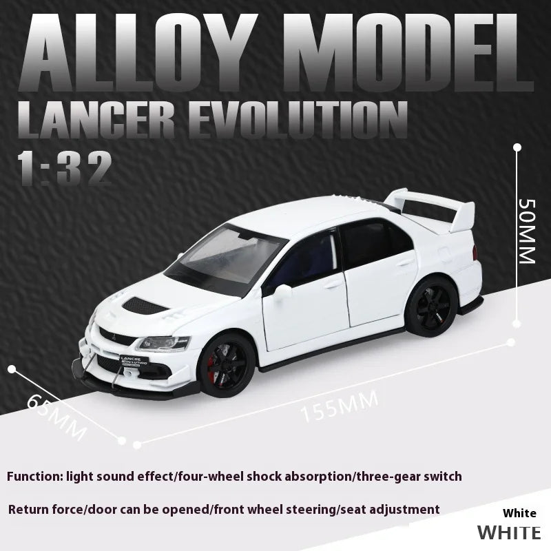 JDM 1:32 Mitsubishi Lancer Evolution IX β Diecast Metal Alloy Racing Car Model with Sound & Light, Right Rudder Gift