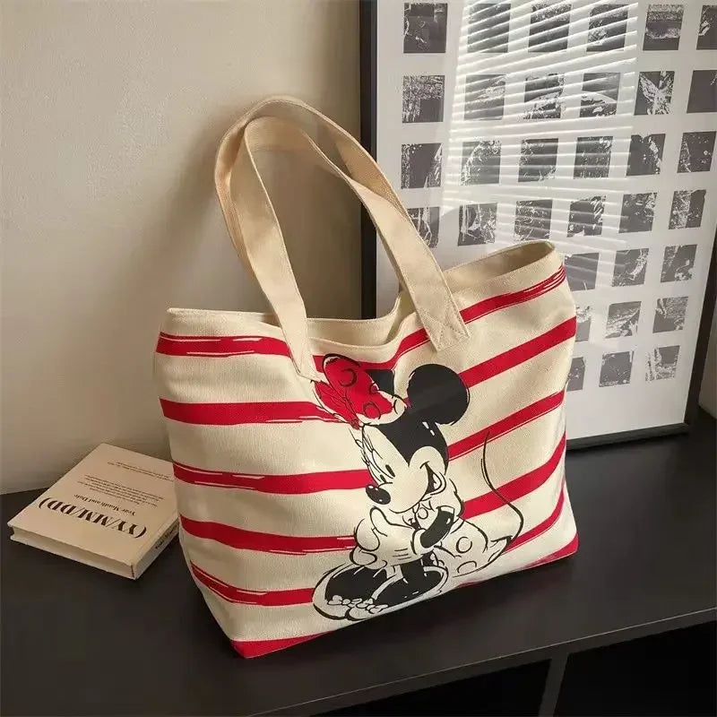 Disney Minnie & Snoopy Cartoon Canvas Tote Bag – Large Capacity Cute School & Mommy Bag for Books, Students & Everyday Use