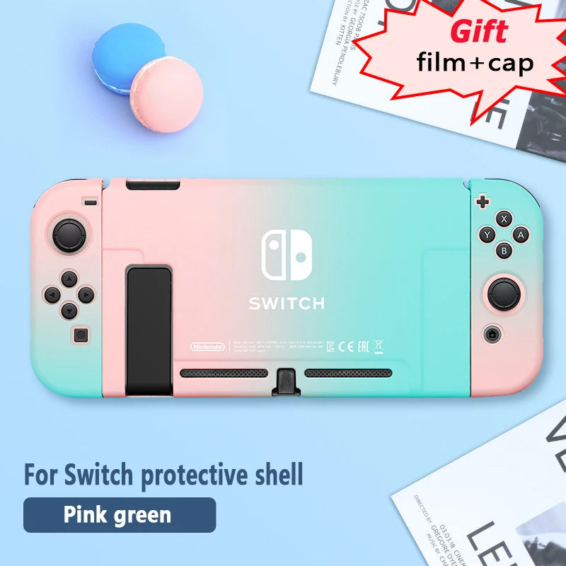 Protective Case & Film for Nintendo Switch – Rocker Cap Handle, Hard Base Cover with Skin-Friendly Gradient Design