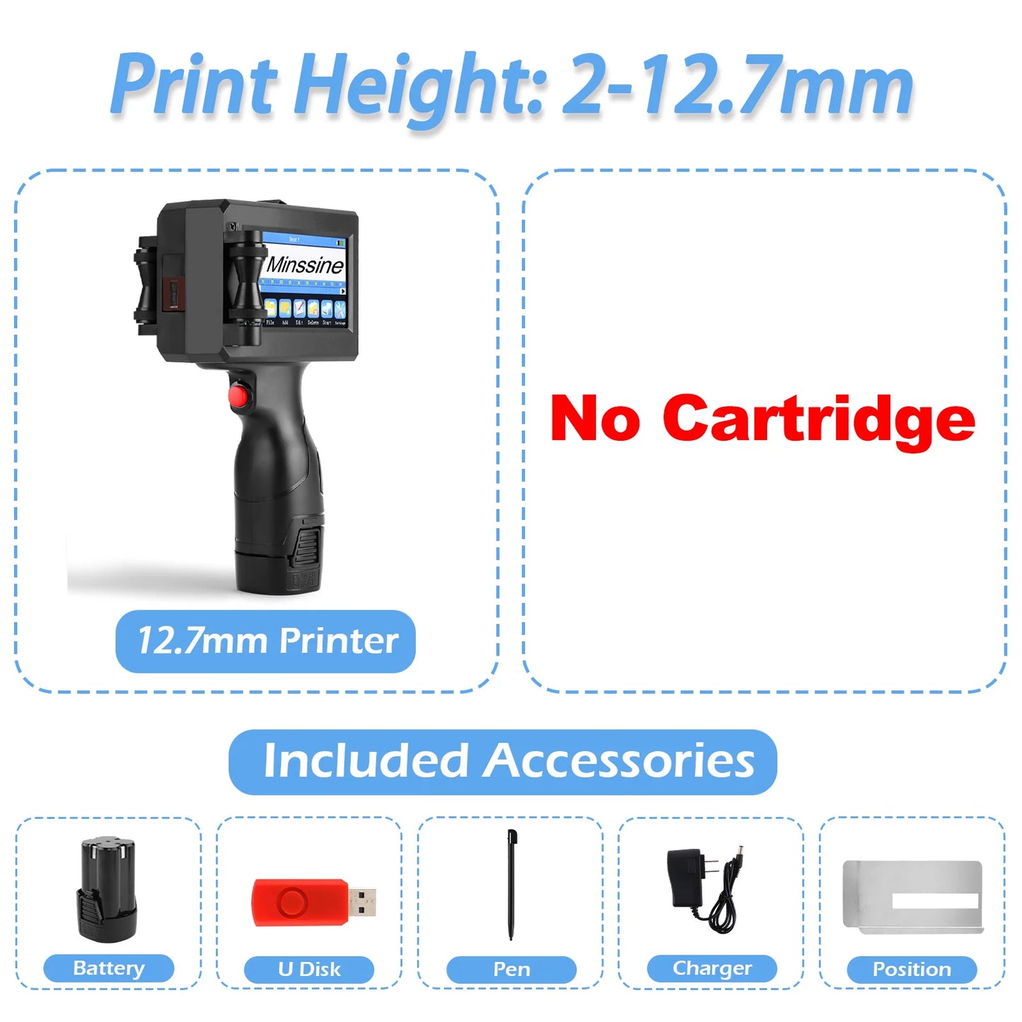 12.7/25.4mm Handheld Inkjet Printer β QR Code, Barcode, Batch, Date, Logo & Expiry Date Coding Machine with 25 Language Support, Portable Marking Tool