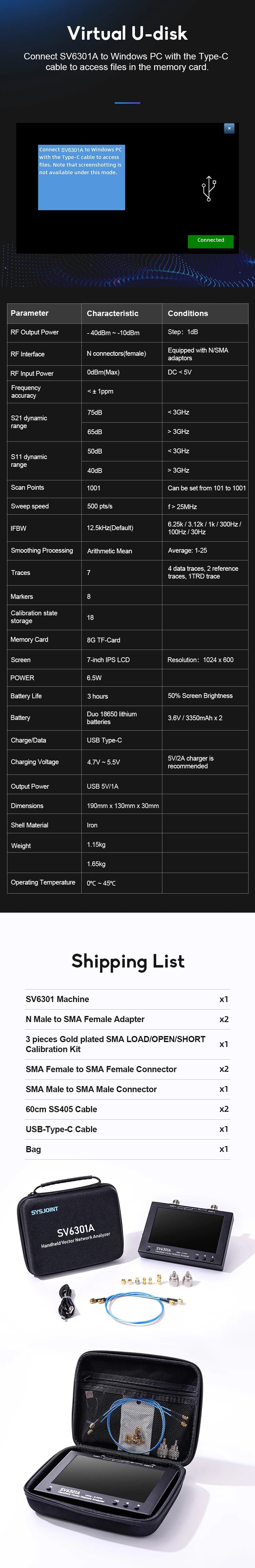 SV6301A 7" Vector Network Analyzer — 6.3GHz HF VHF UHF Antenna SWR VNA, NanoVNA Upgrade