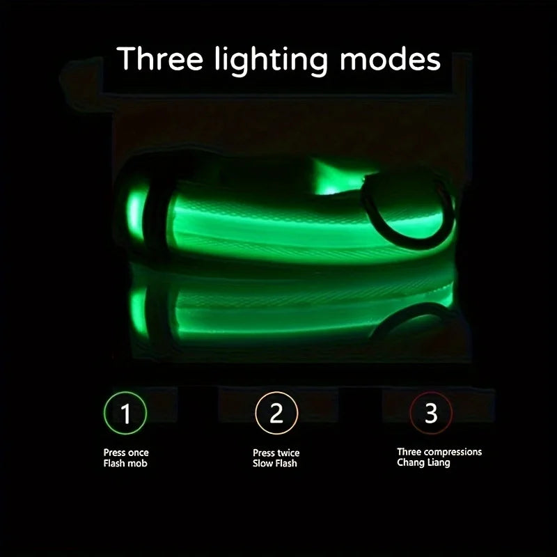 Reflective LED Dog Collar – Night Safety, Durable Geometric Pattern, Battery-Powered for Small/Medium Breeds