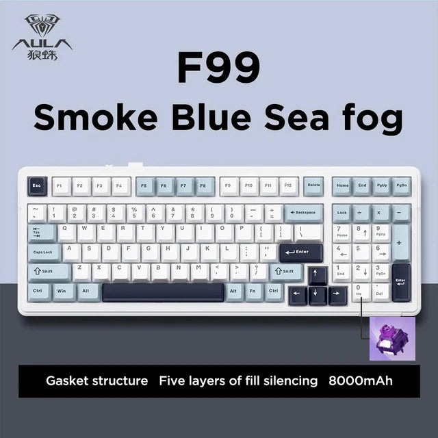 AULA F99 99-Key Gaming Mechanical Keyboard – Wired, 2.4G Wireless, Bluetooth, Hot-Swappable PBT Gasket RGB for Gaming & Typing