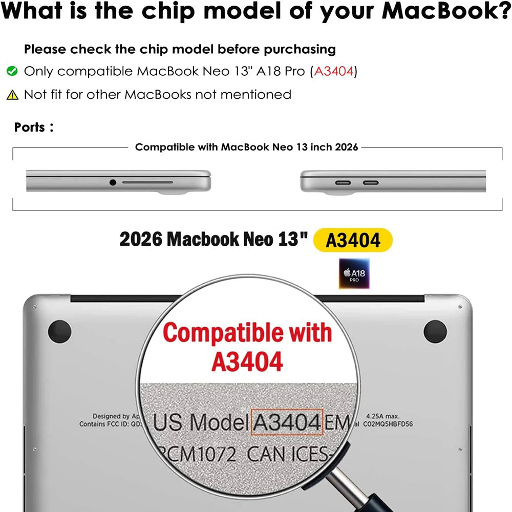 MacBook Neo 13-Inch Hard Shell Case - Protective Laptop Cover with Keyboard Cover for A3404 2026 Model