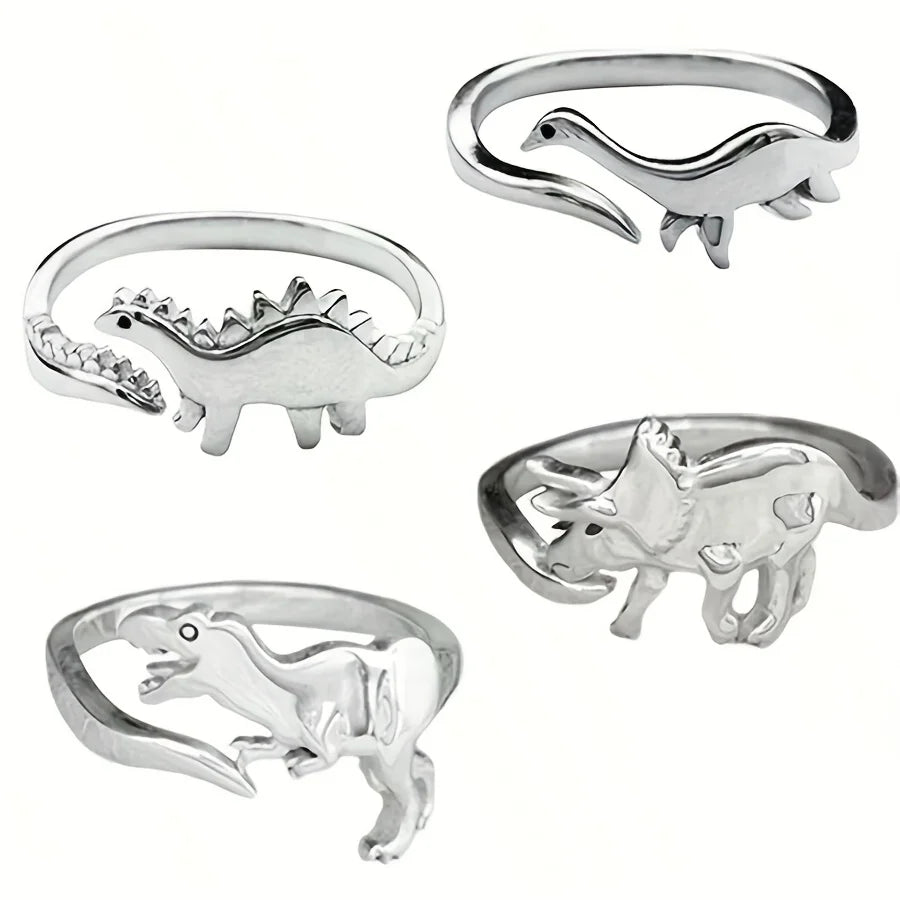 Retro Adjustable Dinosaur Ring for Women β Silver Finish Jurassic Style Statement Jewelry, Elegant & Comfortable Unisex Design