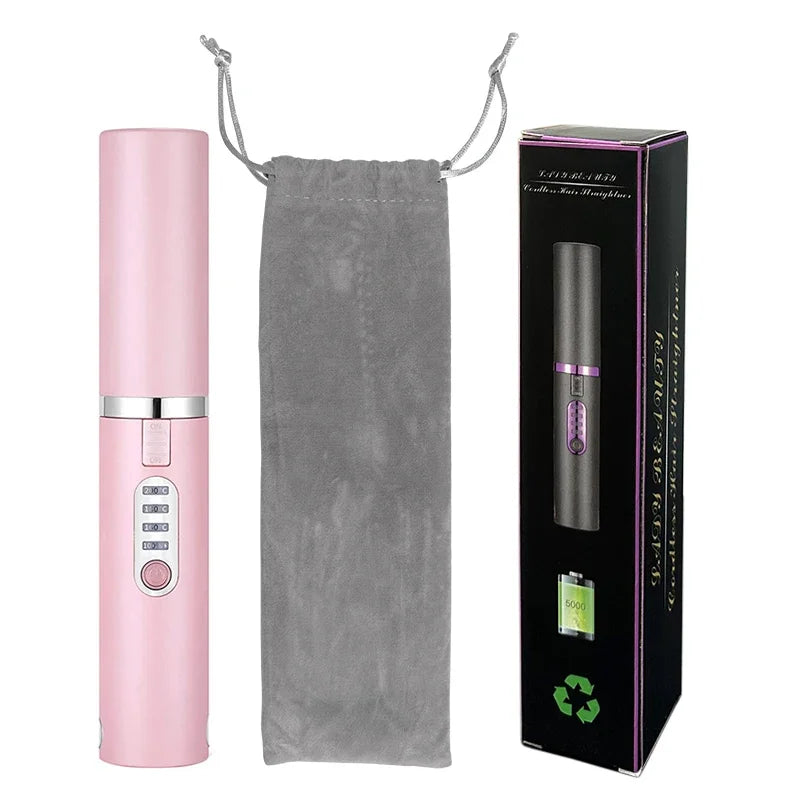 2-in-1 Wireless Hair Straightener & Curler – USB Rechargeable Diamond Design Styling Brush for Travel & Home