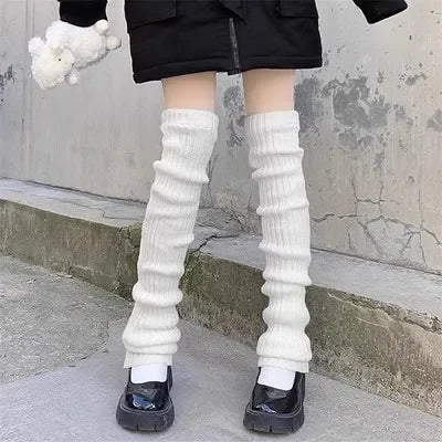 Lolita Knitted Leg Warmers for Women – 40/50/70cm White & Black Crochet Sock Boot Cuffs for Autumn & Winter