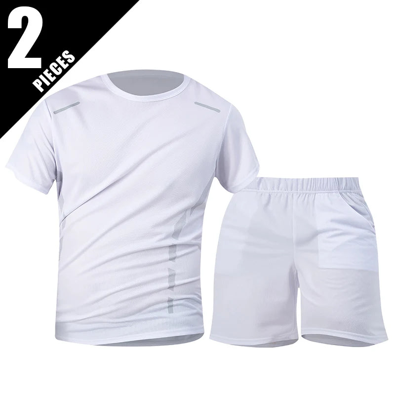 Men’s 2-Piece Summer Sports Set – Quick-Dry Breathable Short Sleeve T-Shirt & Pocket Running Shorts