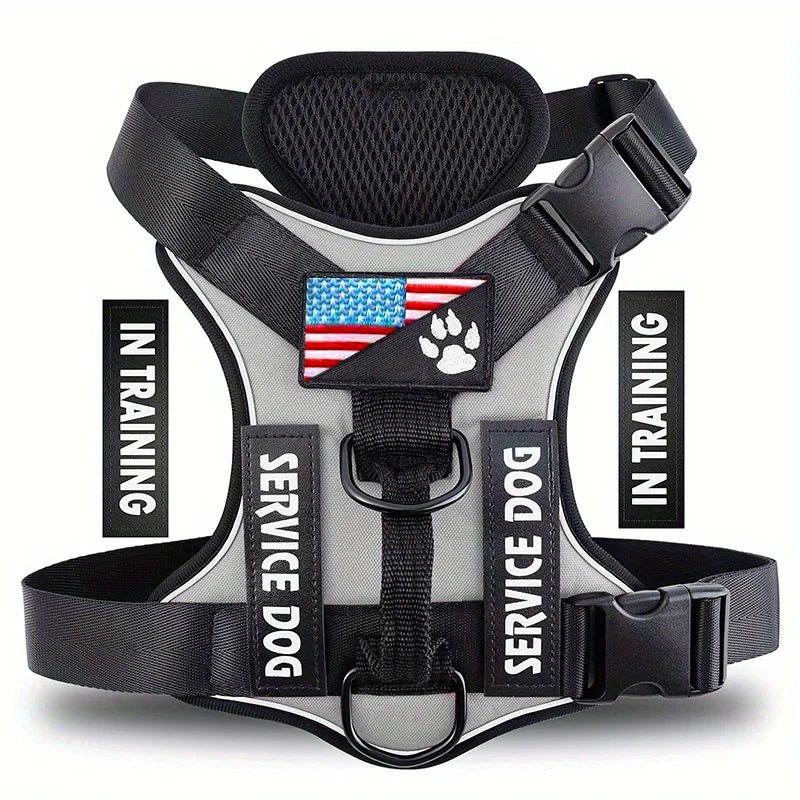 Reflective Service Dog Harness Vest with 5 Patches – Adjustable Soft Oxford Mesh Pet Harness