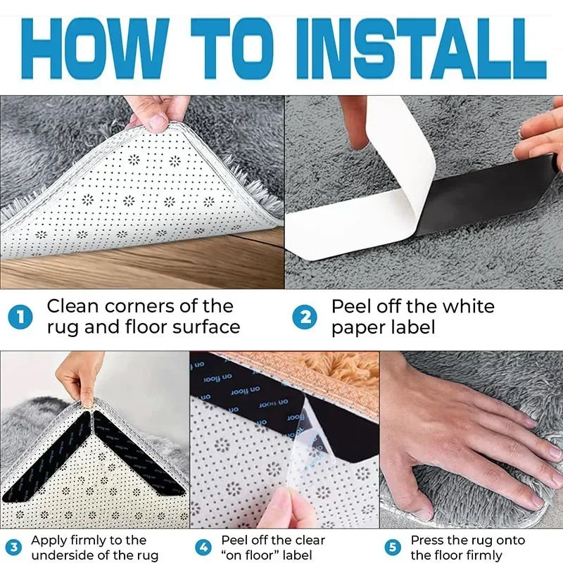 96/8pcs Non-Slip Carpet Stickers – Reusable, Washable Anti-Curling Rug Patch & Floor Mat Tape Grippers