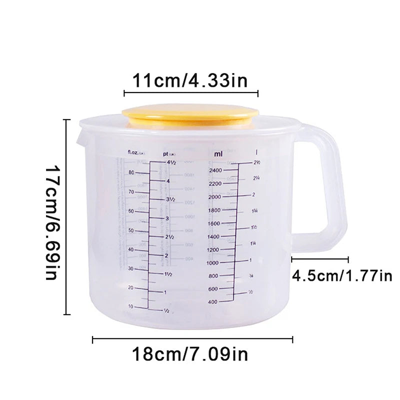 2.5L Large Measuring Cup with Lid - Transparent Plastic Kitchen Mixing & Baking Bowl for Home Use