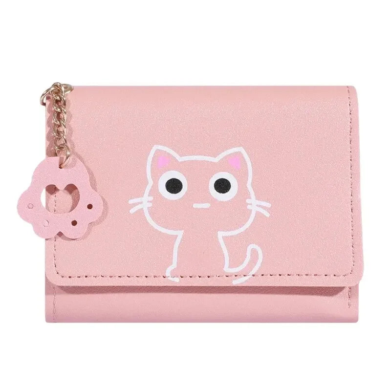 2023 New Cat-Themed Mini Wallet for Women - Cute and Fashionable Short Fold Design with Personalized Student Style