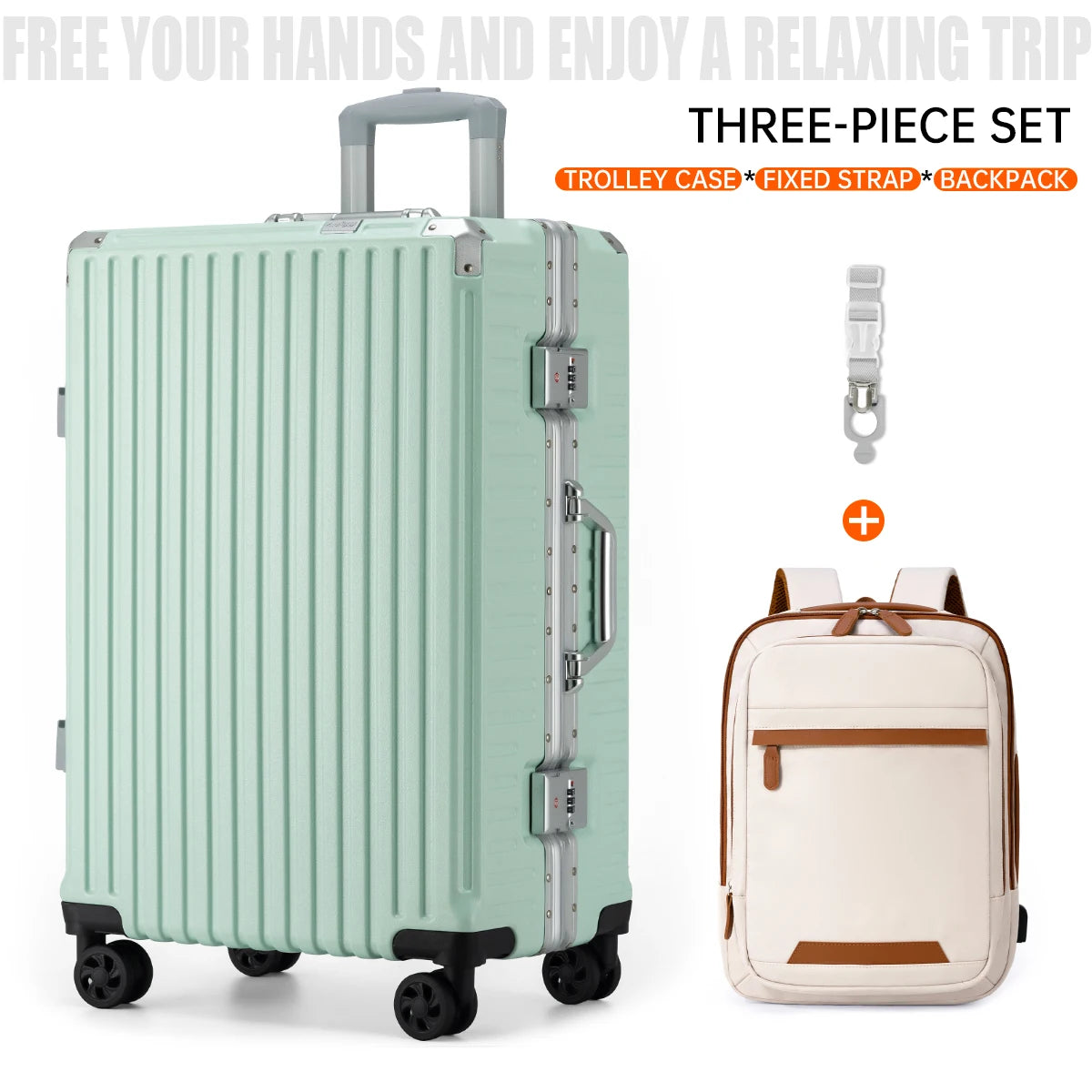 Aluminum Frame Rolling Luggage – 20/24/26/28 Inch Suitcase with USB Port, Combination Lock & Wheels