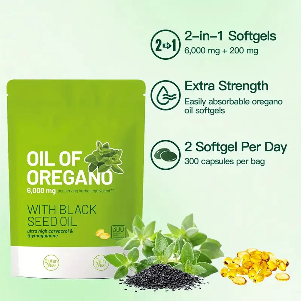 300 Capsules Oil of Oregano with Black Seed Oil — Natural Antioxidants for Fitness & Nutritional Support