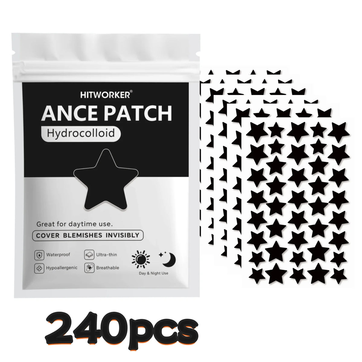 Black Star Hydrocolloid Pimple Patches - Bulk Acne Stickers with Tea Tree Oil, 240/480/800 Pieces