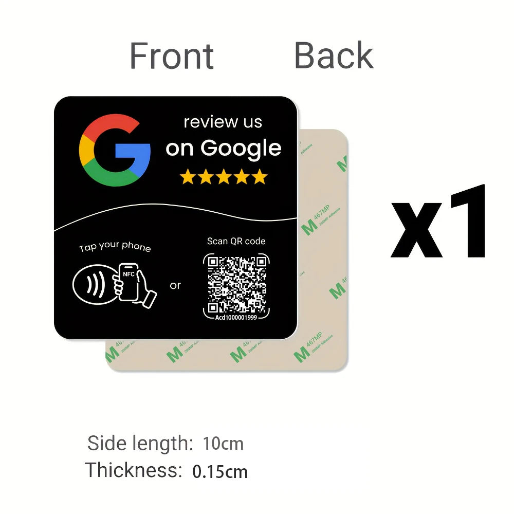 NFC 215 Square Google Review Card - Programmable 13.56MHz NFC Stand with Editable QR Code