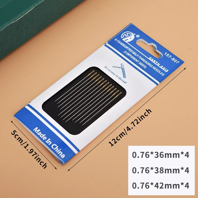 12/24/36Pcs Blind Needle Side-Hole Sewing Needles β Stainless Steel Threading Set for Elderly, DIY Hand Sewing & Household Apparel Repair Tools