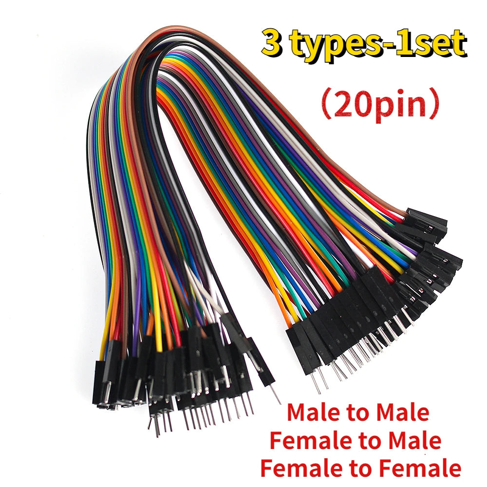 20Pin Jumper Wire Dupont Cable - 20cm Male to Male, Female to Male & Female to Female for Arduino DIY Electronics