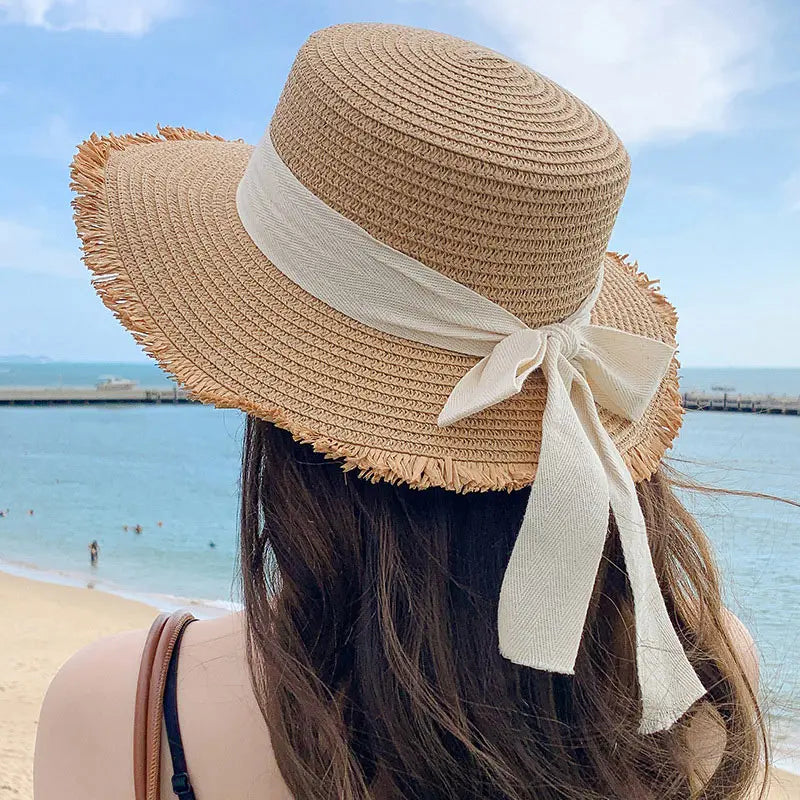Bow Straw Hat for Women β Wide Brim Sun Visor Cap for Beach, Summer Vacation & Outdoor Sun Protection