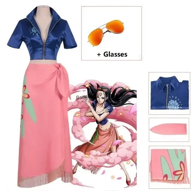 Nico Robin Cosplay Costume β Anime Dress Outfit with Glasses & Wig for Girls, Halloween & Carnival Party Suit