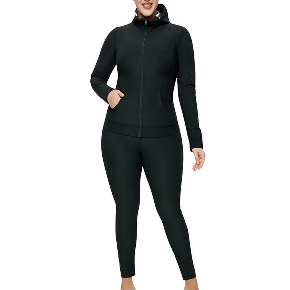 2pcs Women's Sweat Sauna Suit Set β Full-Zip Fitness Jacket & Leggings for Enhanced Workouts and Heat Performance